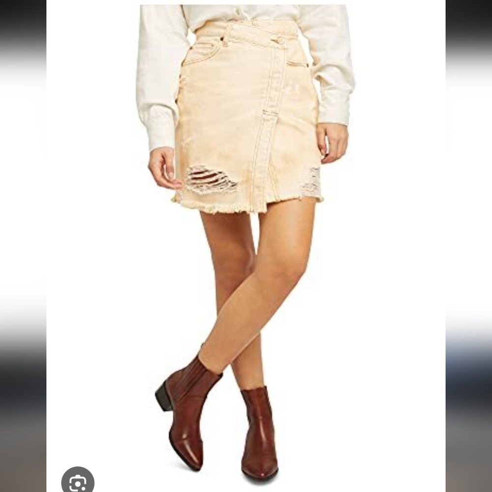 We The Free Distressed Mini Skirt in Beige
